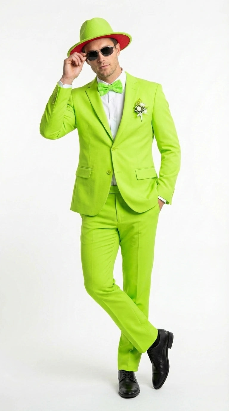 Men’s Neon Green Suit – Bright Lime Green Fashion Suit for Prom, Party, Stage Performance and Statement Formal Wear - 34 Short or Extra Small