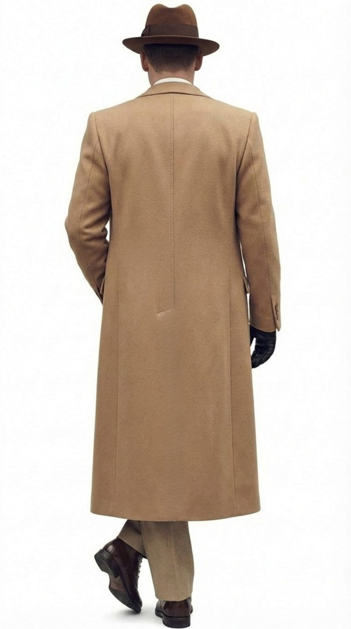 Mens Cashmere & Wool Camel Beige Long Overcoat Peaky Blinders Style Vintage Formal Coat + Suit + Hat Package