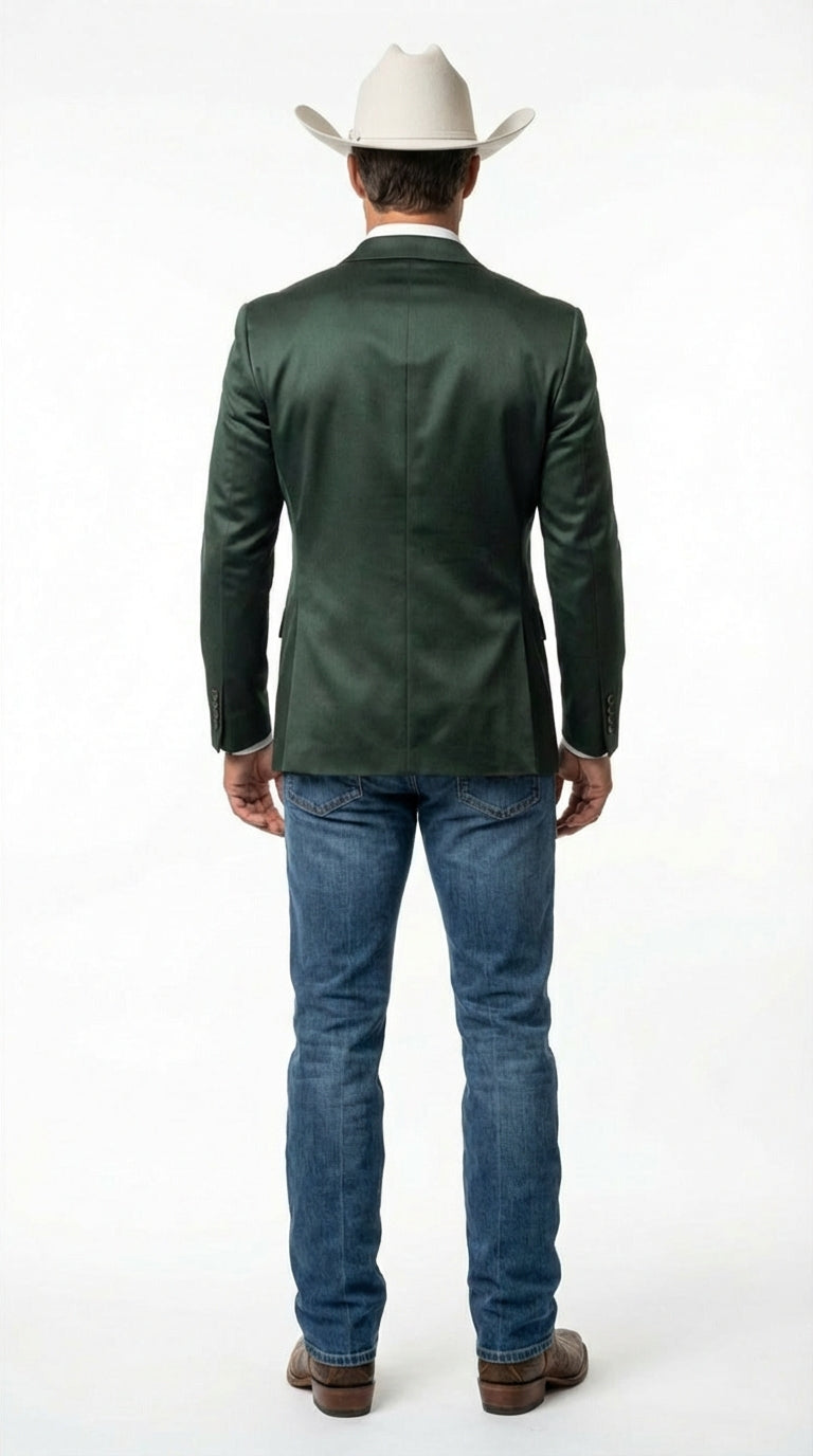 Mens Shiny Dark Green Cowboy Blazer Western Style Satin Finish Blazer for Party, Country Hunter Color - 36 Short