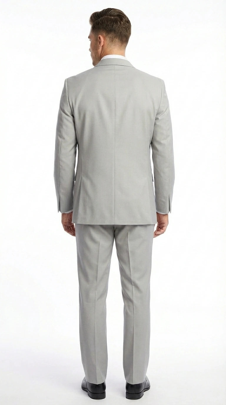 Men’s Light Gray 3 Piece Suit – Ice Silver Gray Formal Suit Set with Vest, Patterned Lapel and Tie for Wedding, Prom and Business Events - 34 Short or Extra Small