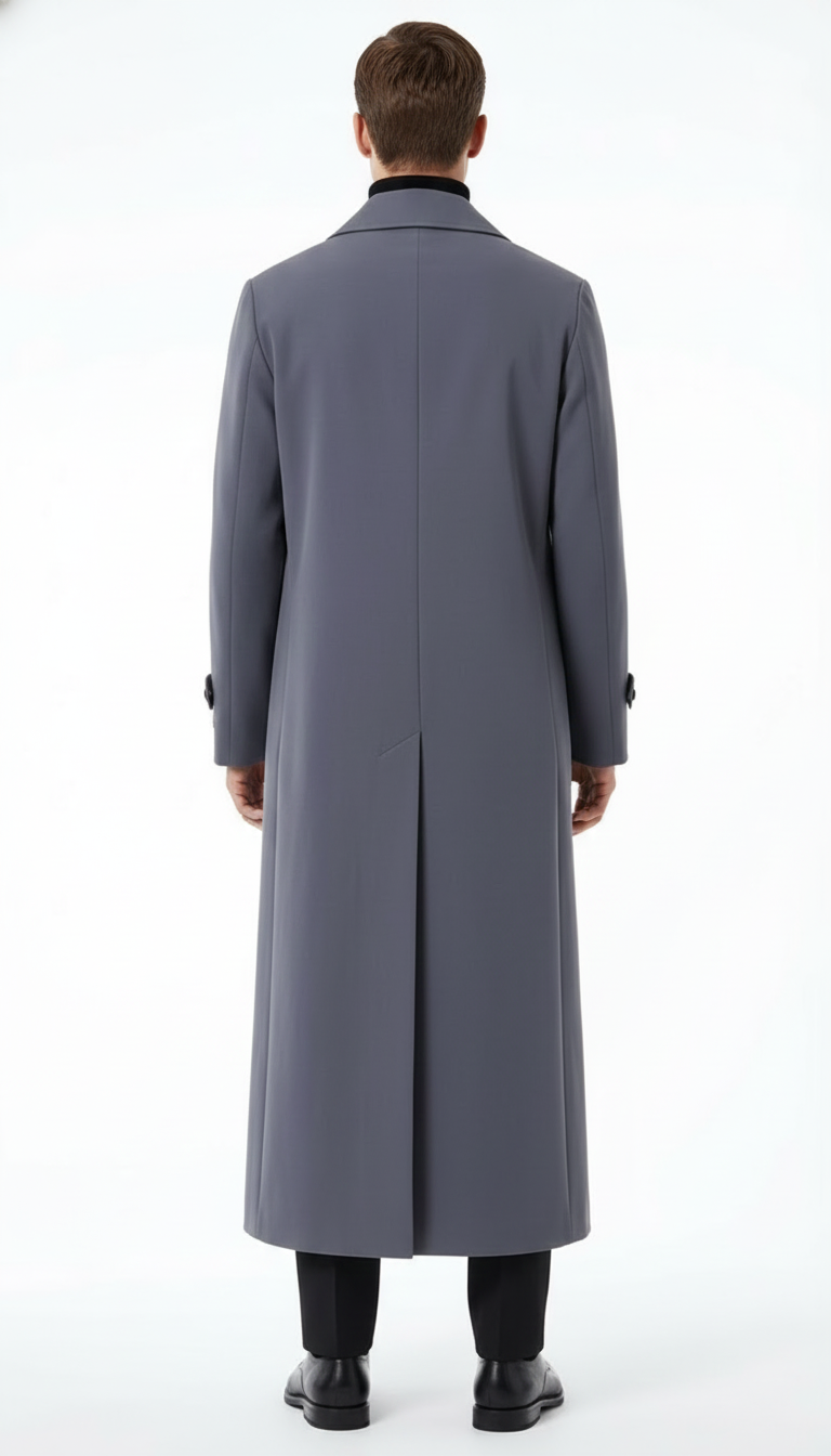 Mens Full-Length Charcoal Grey Overcoat Premium Microfiber Blend Long Dress Coat for Winter and Formal Wear in Gray Color - Coat Size 38