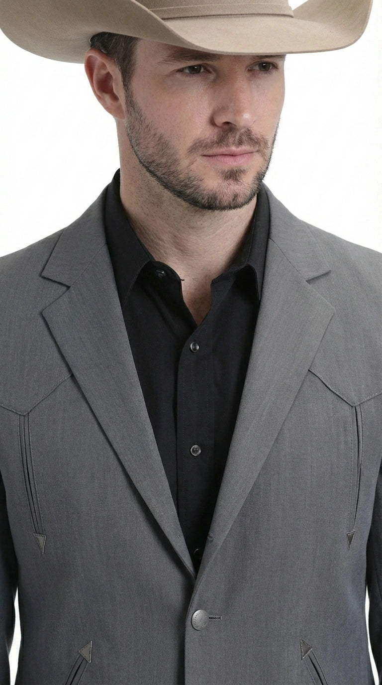 Mens Charcoal Gray Western Blazer – Cowboy Style Casual Jacket Classic Country Western Sport Coat - 36 Short
