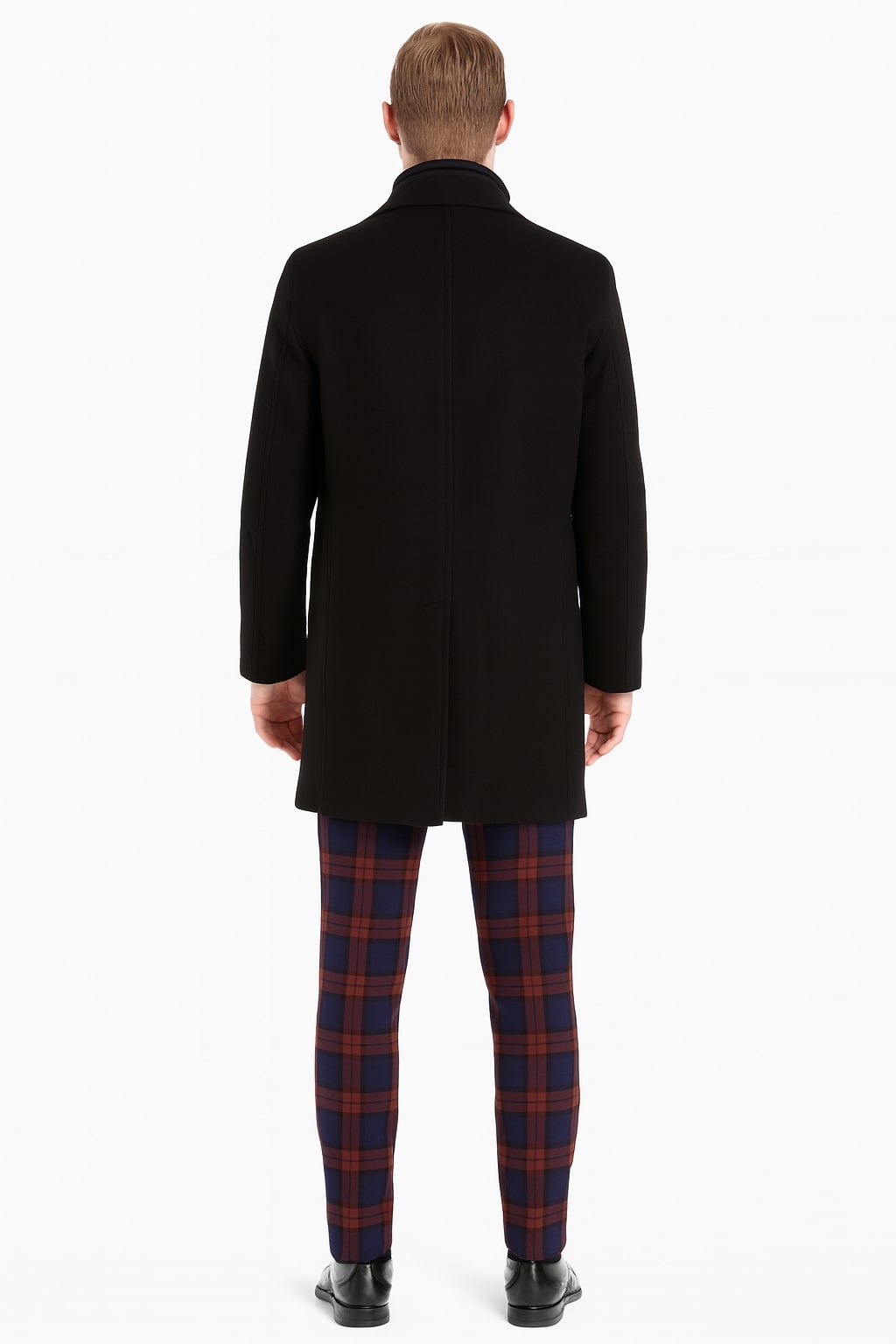 Mens Black Wool Overcoat – Classic Single-Breasted Winter Coat for Business and Formal Wear - S