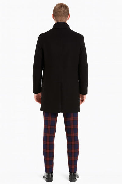 Mens Black Wool Overcoat Classic Single-Breasted Winter Coat for Business and Formal Wear