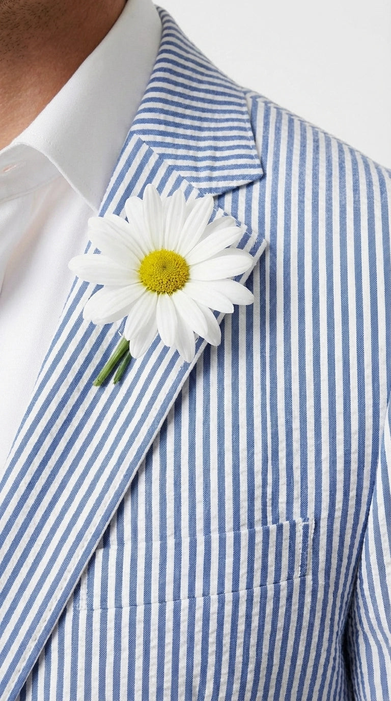 Mens Blue Seersucker Blazer – Lightweight Striped Summer Sport Coat Casual Smart Formal Jacket - 36 Short