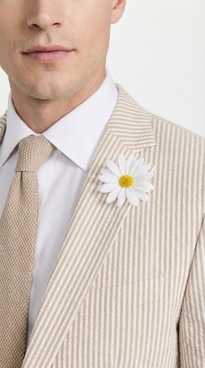 Mens Beige Seersucker Blazer – Lightweight Striped Summer Sport Coat Casual Smart Formal Jacket