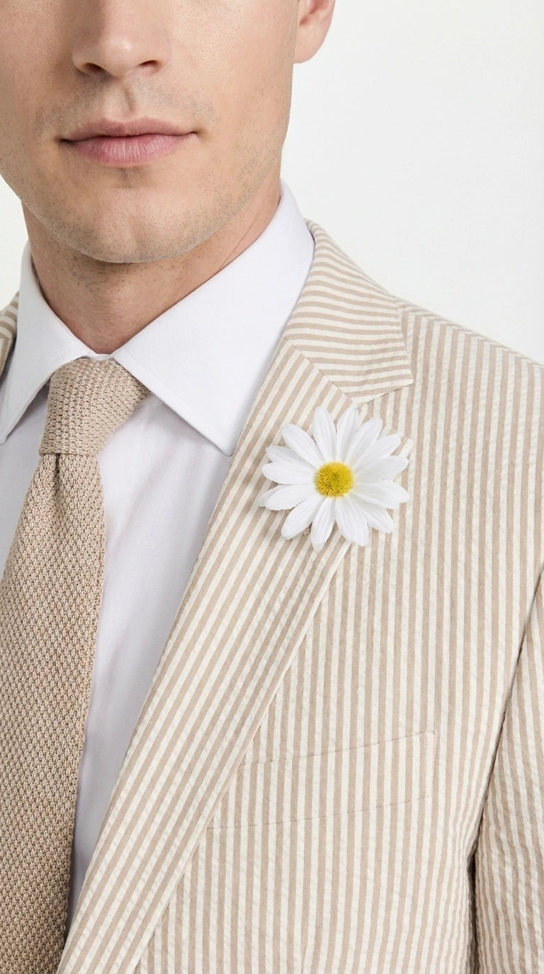 Mens Beige Seersucker Blazer – Lightweight Striped Summer Sport Coat Casual Smart Formal Jacket - 36 Short