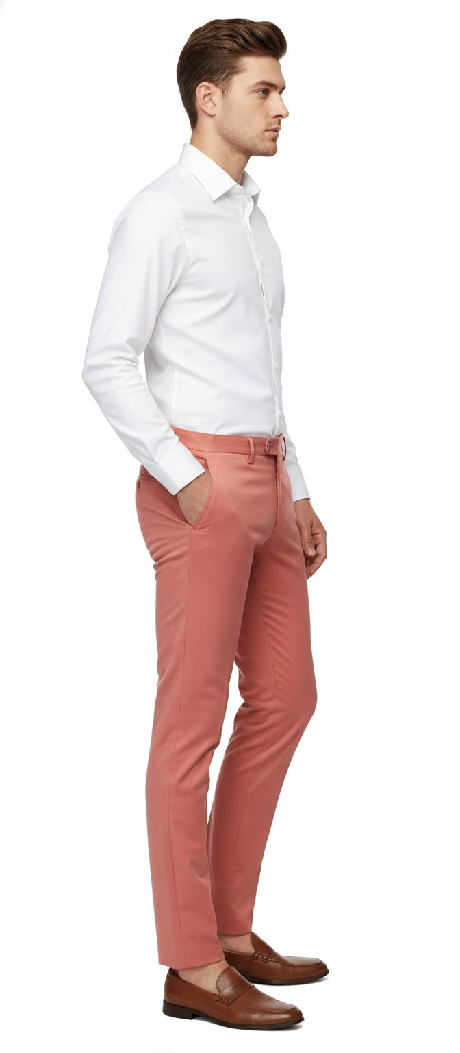 Mens Slim Fit Coral Pink Dress Pants Stylish Formal and Casual Trousers for All Occasions - dress size pants : 28 Unfinished bottom