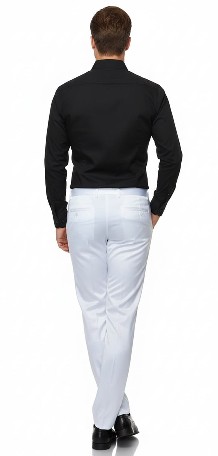 Mens White Satin Slim Fit Dress Pants Shiny Formal Party and Wedding Trousers