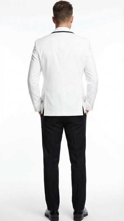 Mens White Blazer with Black Trim | Wedding and Party Formal Blazer Jacket - White Tuxedo Prom Jacket