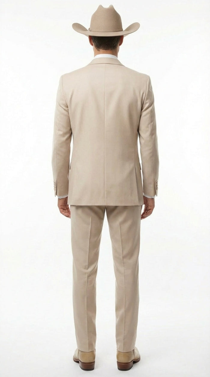 Mens Beige Tan Khaki CowboyTuxedo Suit Western Formal Three Piece Suit with Jacket Vest and Pants
