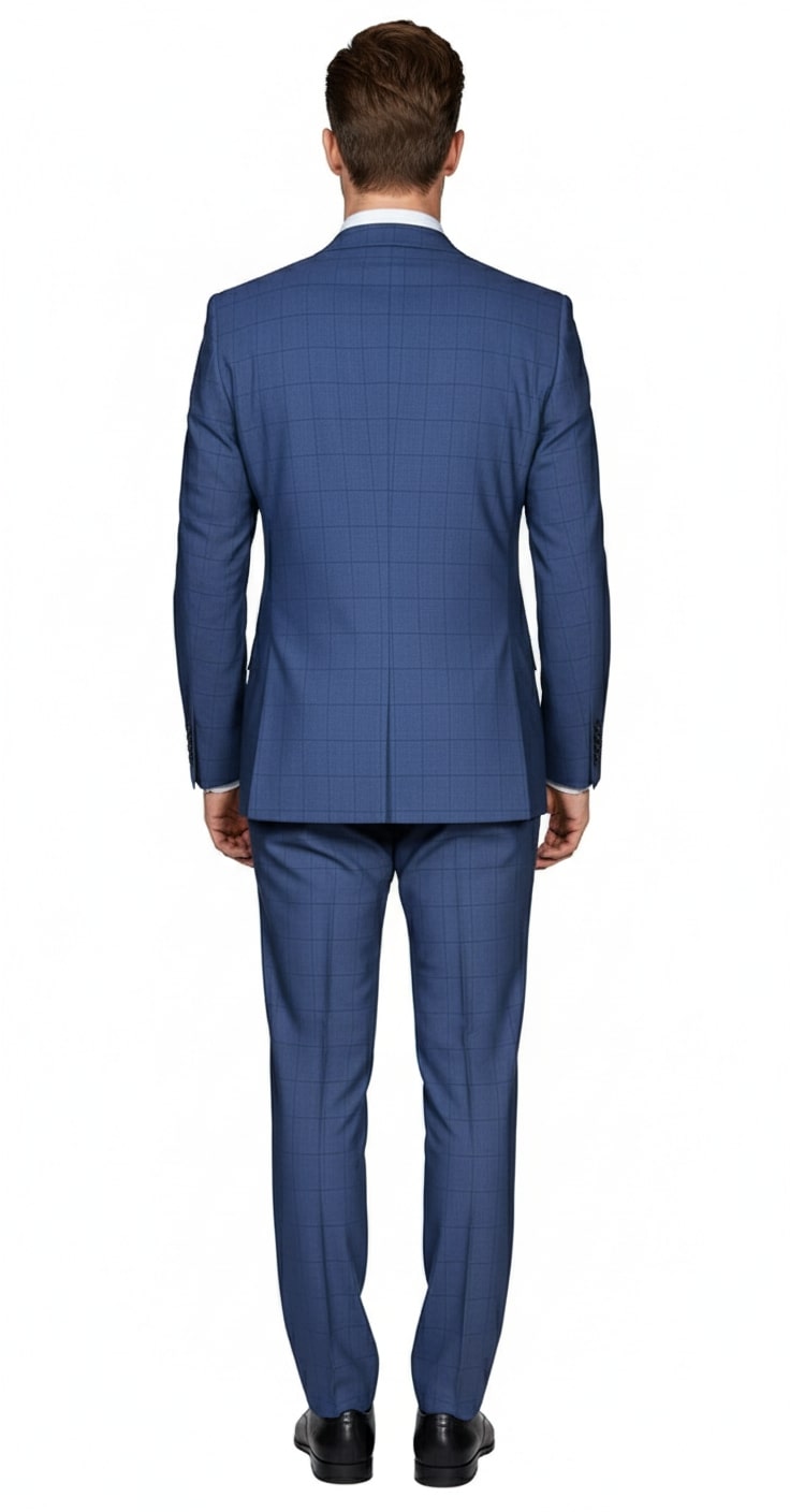 Mens Indigo Navy Blue Windowpane Check Suit – Classic 2-Piece Formal Business and Wedding Wear Set in Cobalt Blue - 34 Short or Extra Small