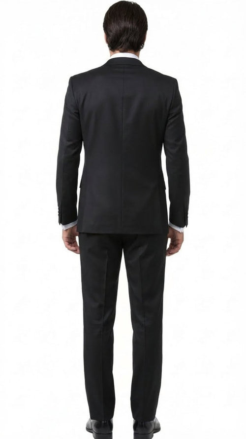 Mens Black and White Lapel Prom Tuxedo Suit + Black Vest + Black Pants Peak Lapel
