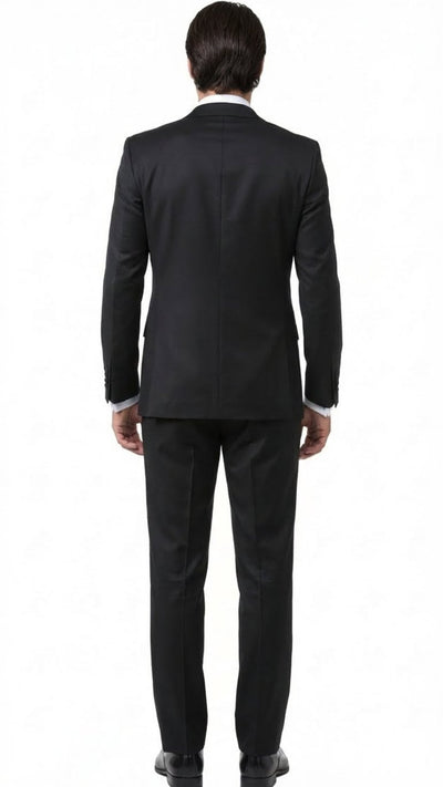 Mens Black and White Lapel Prom Tuxedo Suit + Black Vest + Black Pants Peak Lapel