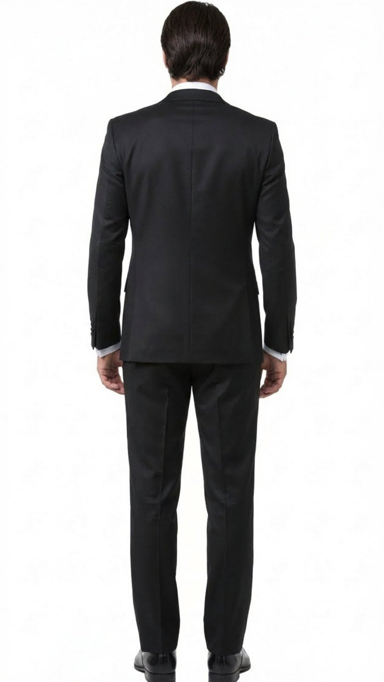 Men’s Black and White Lapel Prom Tuxedo Suit + Black Vest + Black Pants Peak Lapel - 34 Short or Extra Small