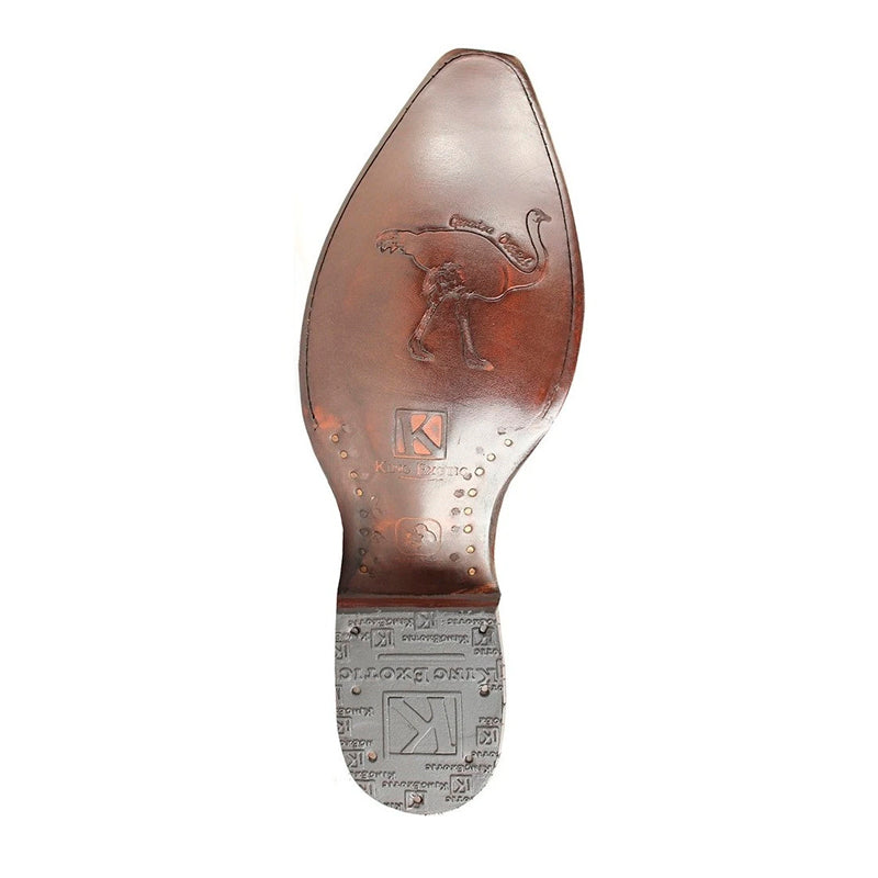 Men's King Exotic Snip Toe Ostrich Leg Boots Handcrafted Burnished Cognac (494RD0557) - 6 E