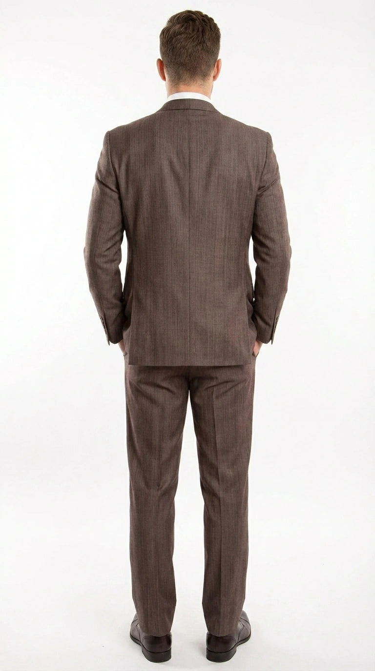 Men’s Brown Sharkskin 3 Piece Suit – Textured Two Button Vested Business Formal Suit for Wedding, Party Wear Vested - 34 Short or Extra Small