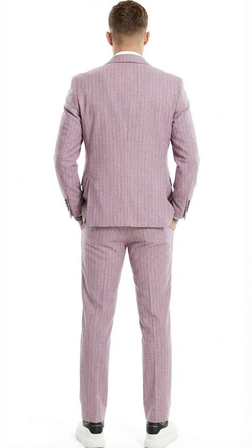 Mens Dusty Rose Pink Pinstripe Three Piece Suit with Vest | Wedding and Party Formal Wear Prom or Church Suit