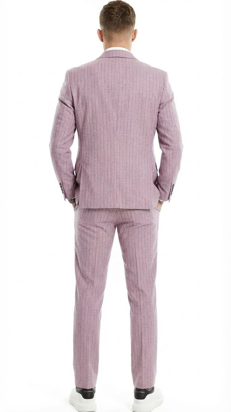 Mens Dusty Rose Pink Pinstripe Three Piece Suit with Vest | Wedding and Party Formal Wear Prom or Church Suit - 34 Short or Extra Small