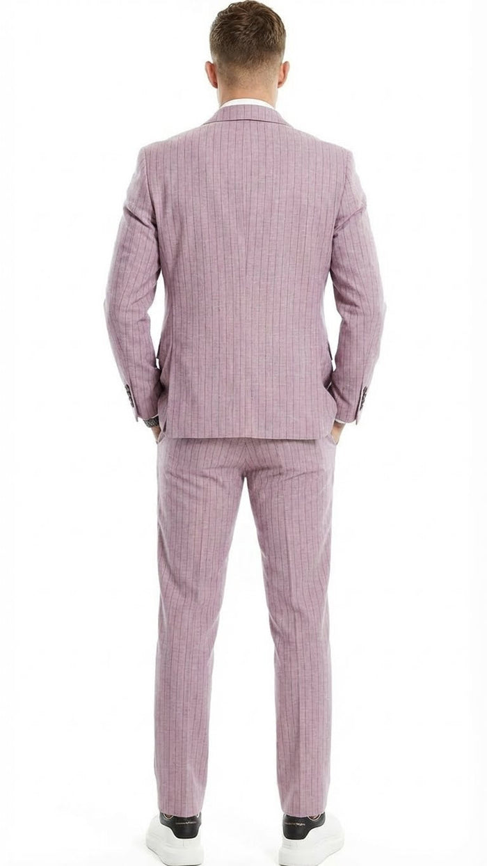 Mens Dusty Rose Pink Pinstripe Three Piece Suit with Vest | Wedding and Party Formal Wear Prom or Church Suit
