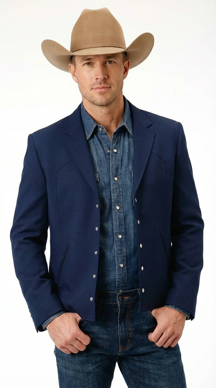 Mens Navy Blue Western Blazer Set Cowboy Style Jacket and Pants Outfit Classic Country Western Ensemble
