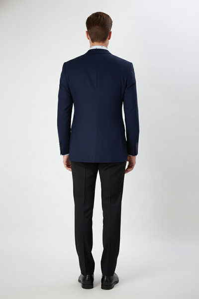 Mens Navy Blue Double-Breasted Blazer - Suit Jacket Premium Tailored Fit Formal Wedding and Business Sport Coat