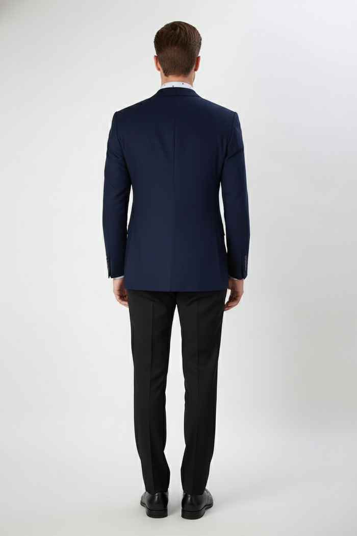 Mens Navy Blue Double-Breasted Blazer - Suit Jacket Premium Tailored Fit Formal Wedding and Business Sport Coat