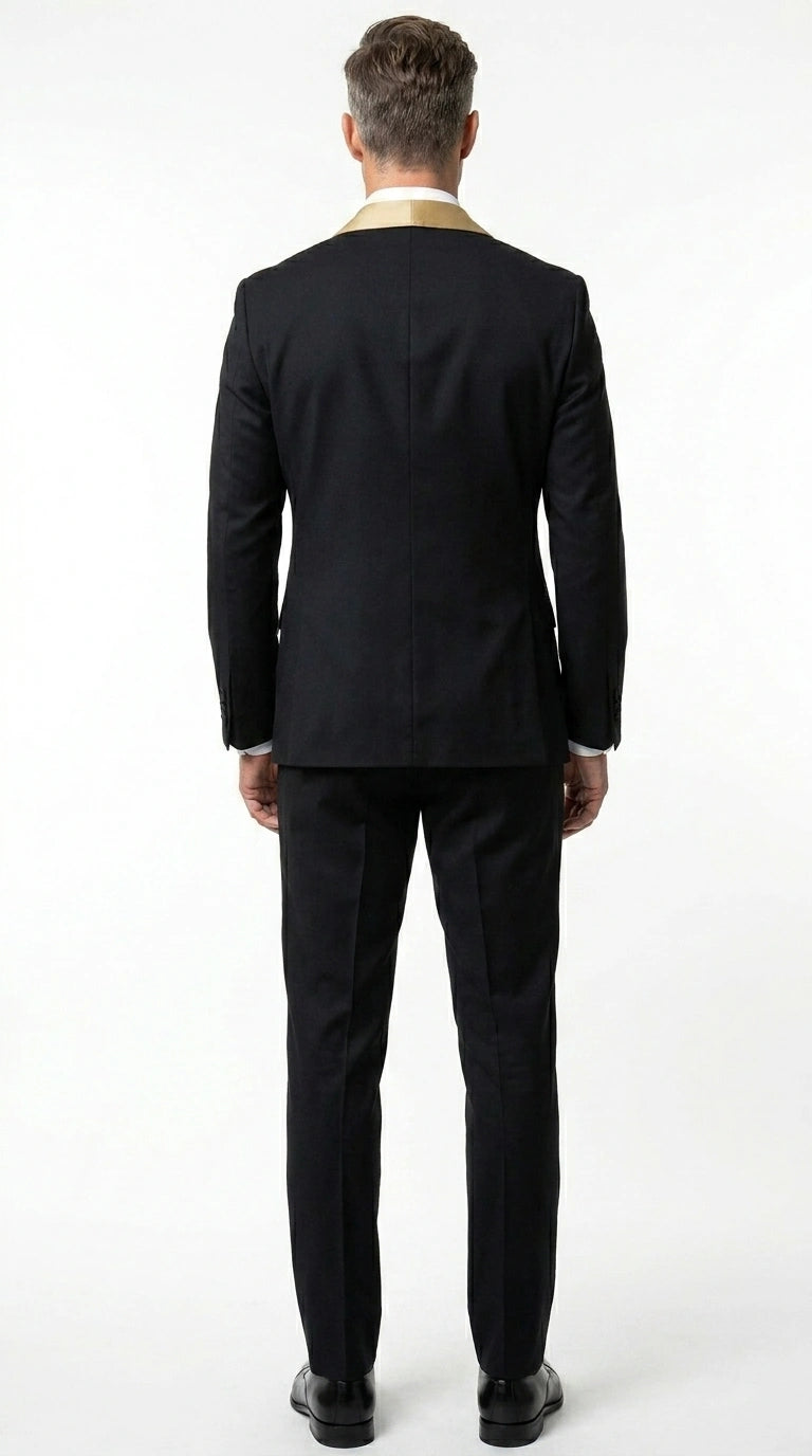 Men’s Black Suit with Gold Lapel – Luxury Formal Tuxedo Style Suit for Wedding, Prom, Party and Evening Wear - 34 Short or Extra Small