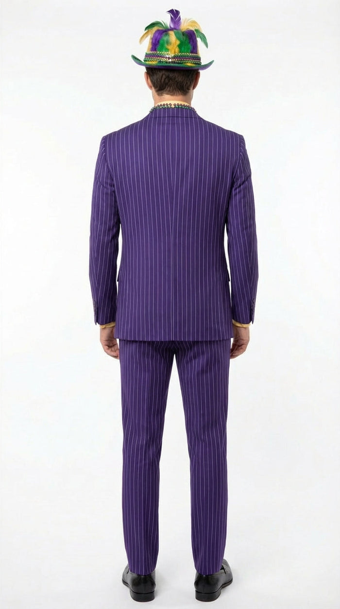 Mens Purple Pinstripe Mardi Gras Suit | Three Piece Carnival Formal Suit with Vest