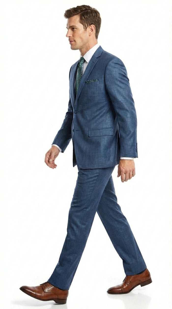 Men’s Indigo Blue Sharkskin Suit – Textured Shiny Formal Suit for Wedding, Business, 2 Buttons Slim Fitted