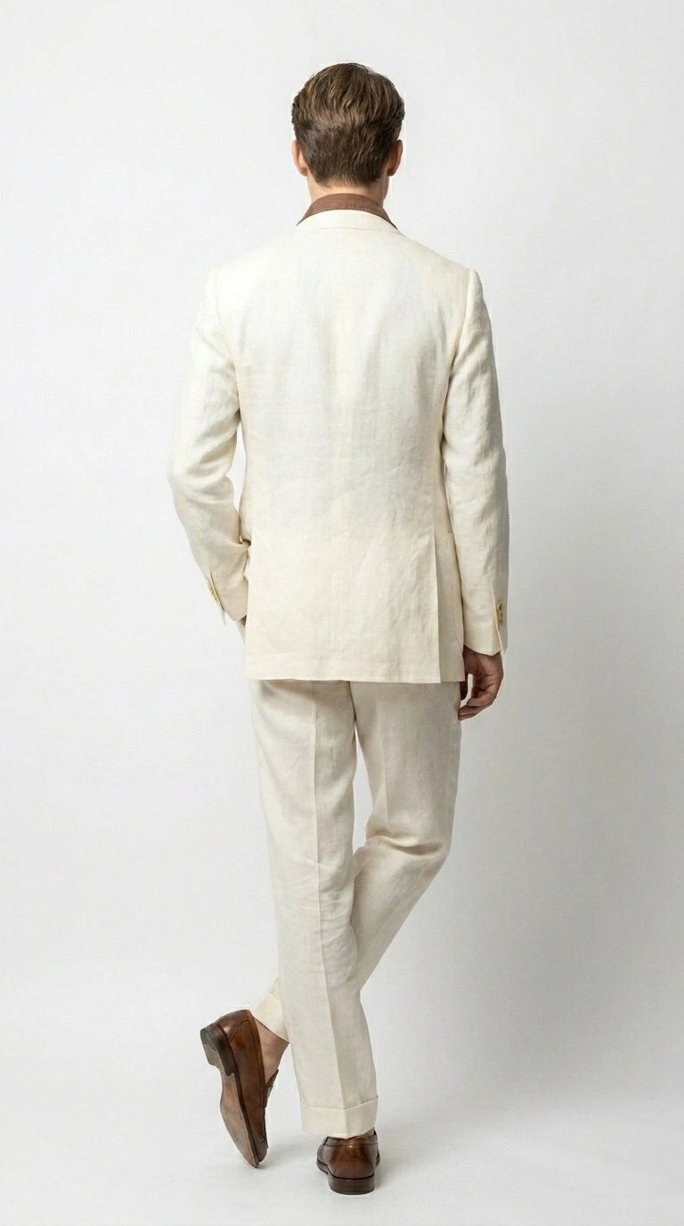 Men’s Off White 70s Style Double Breasted Suit – Vintage Retro Wide Lapel Classic Outfit for Party, Wedding and Casual Fashion Wear - 34 Short or Extra Small