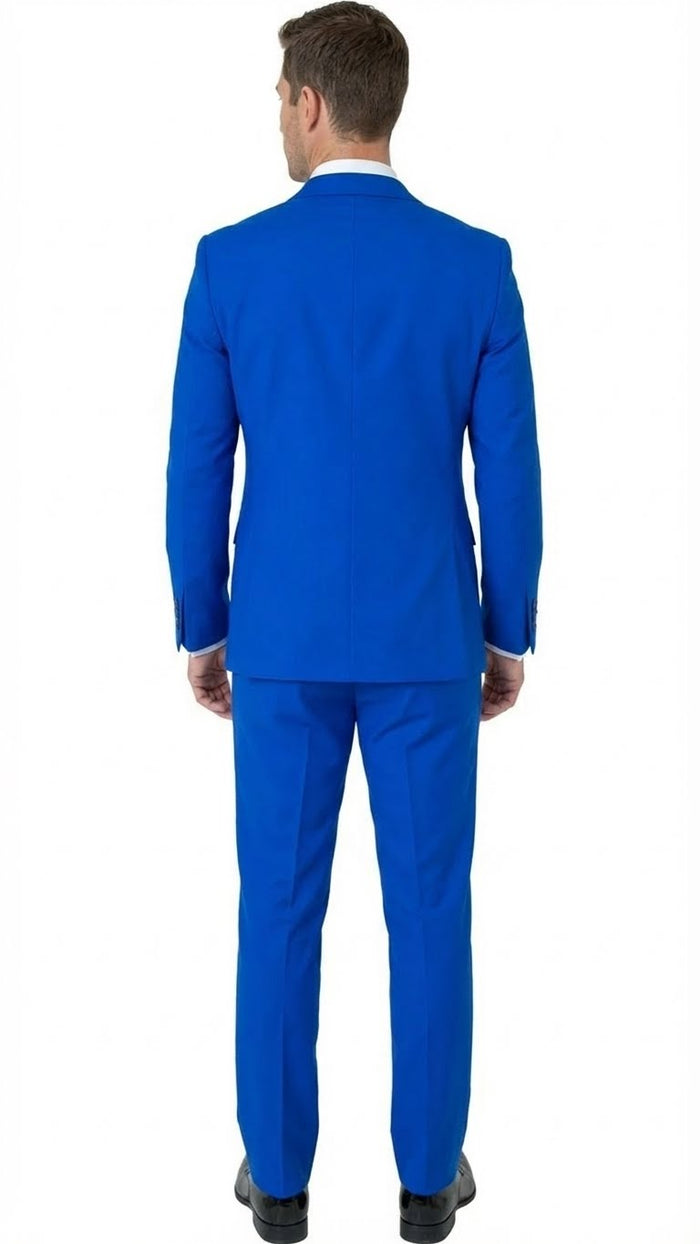 Mens Bright Royal Blue and White lapel  Embellished Tuxedo Suit 3-Piece Formal Wedding, Prom, and Gala Outfit