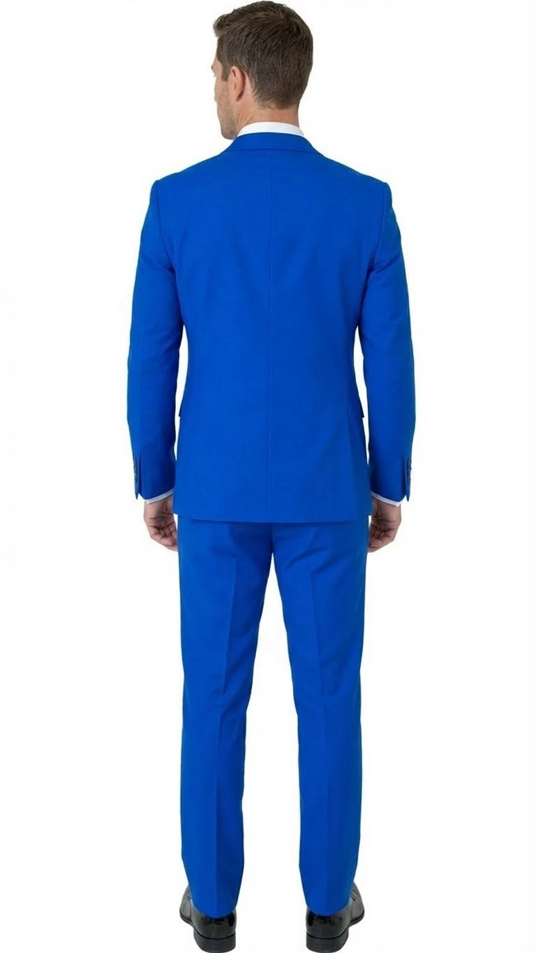 Men’s Bright Royal Blue and White lapel  Embellished Tuxedo Suit –  3-Piece Formal Wedding, Prom, and Gala Outfit - 34 Short or Extra Small