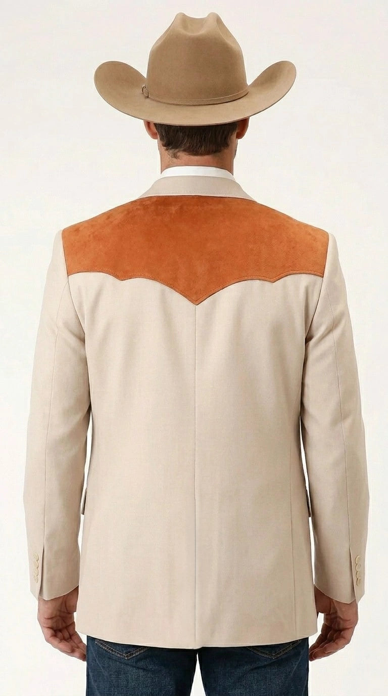 Men’s Tan Beige and Rust Western Cowboy Blazer – Classic Country Style Jacket, Vintage Western Dress Blazer for Men Country Jacket - 36 Short