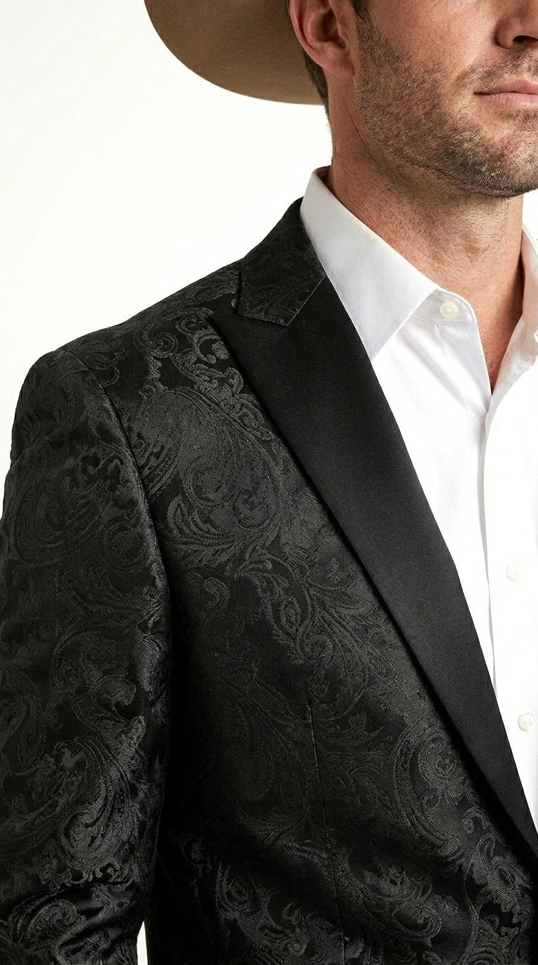 Men’s Black Paisley Western Cowboy Blazer – Classic Western Style Formal Jacket, Elegant Country Blazer Coat - saco para vaquero - 36 Short