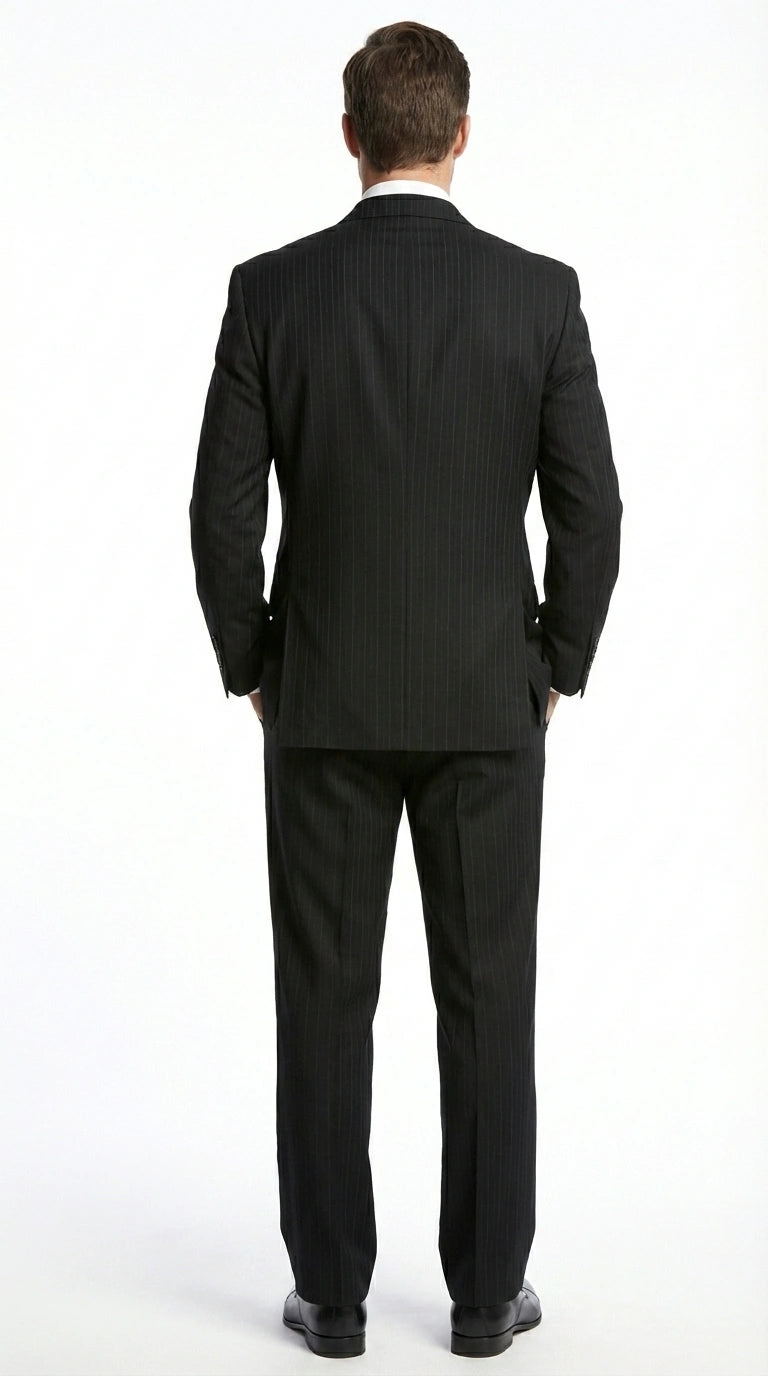 Men’s Black Pinstripe Double Breasted Suit – Peak Lapel Classic Fit Formal Business Conservative settle stripe - 34 Short or Extra Small