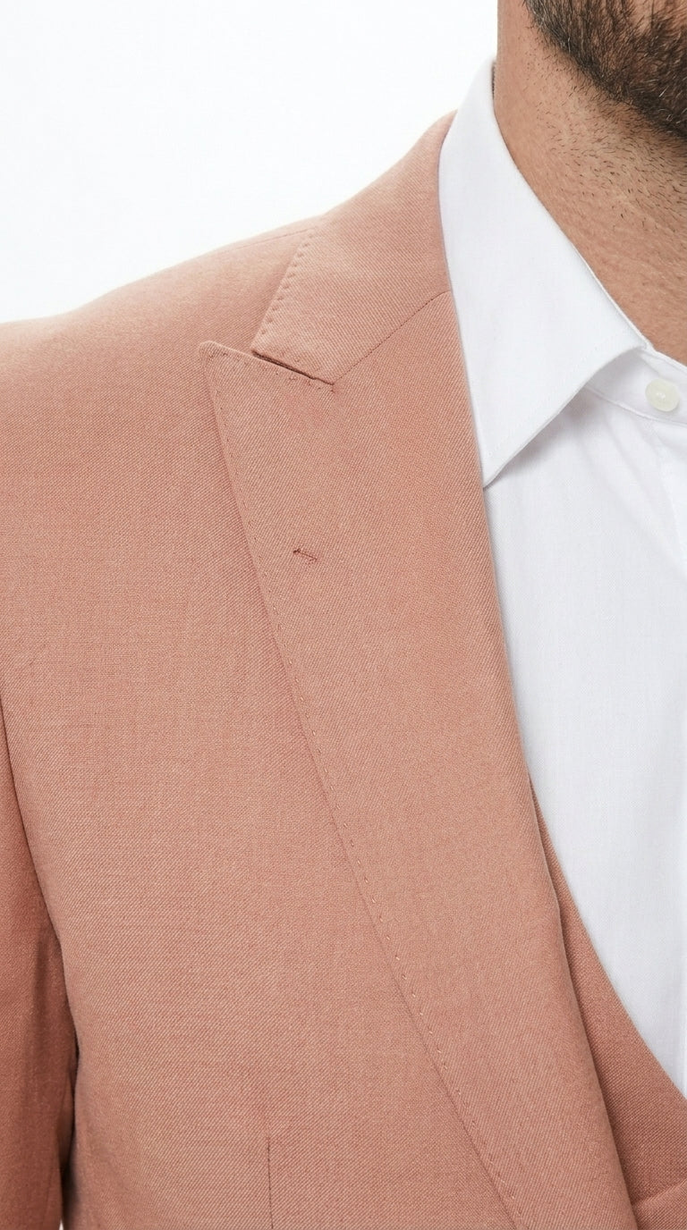 Men’s Peach Light Brown 3 Piece Suit – Wedding & Prom Formal Suit Set, Blazer Pants Double breasted vest - 34 Short or Extra Small