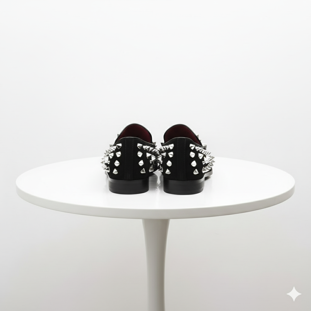 Men’s Black Studded Loafers with Silver Spikes – Luxury Slip-On Dress Shoes for Parties and Formal Events - 6