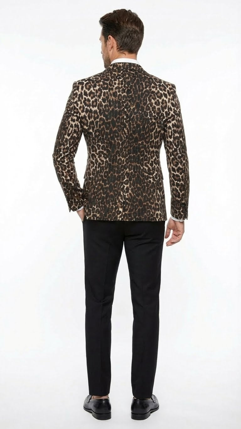 Men’s Leopard Print Blazer – Slim Fit Statement Jacket for Evening, Party, and Fashion Wear - 36 Short