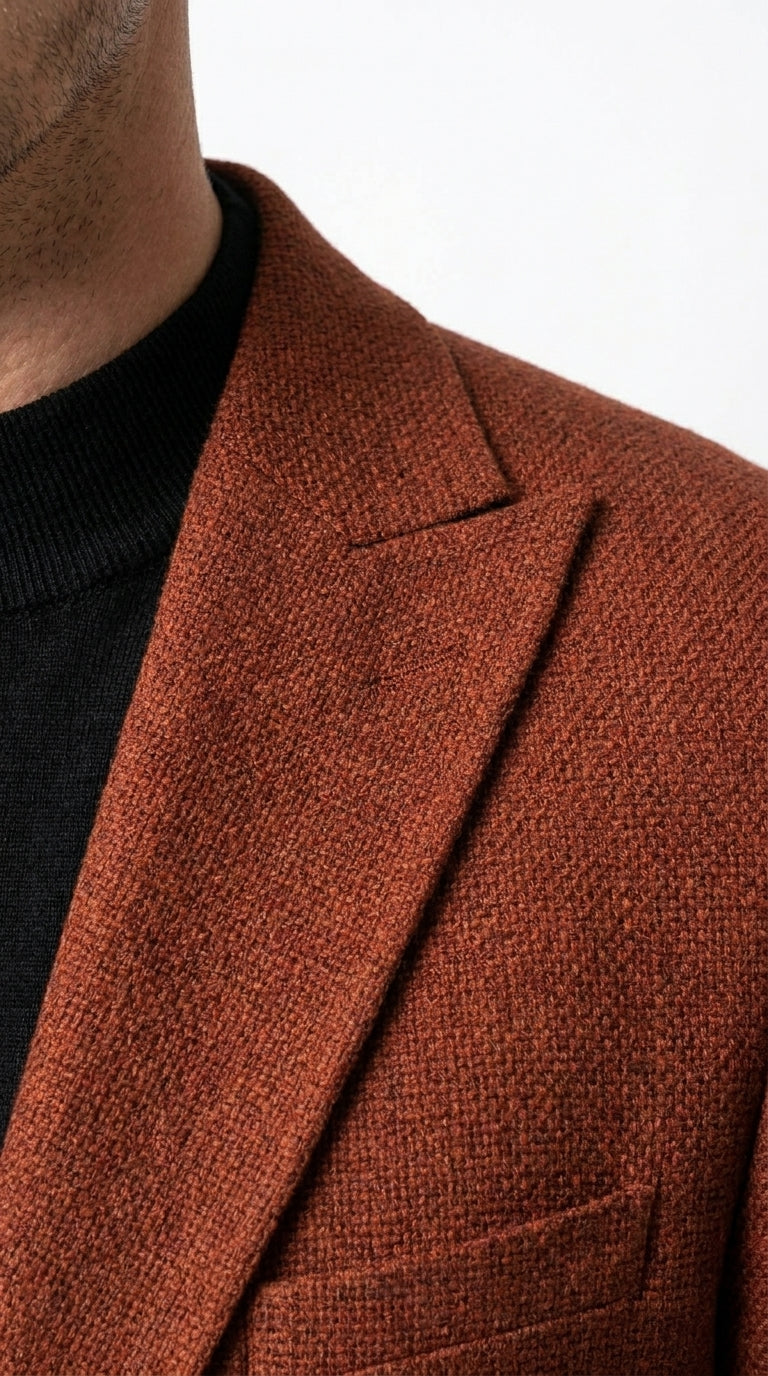 Men’s Rustic Brown Textured Blazer with Notched Lapel, Formal Dress Jacket for Weddings, Parties, Business Look - 36 Short