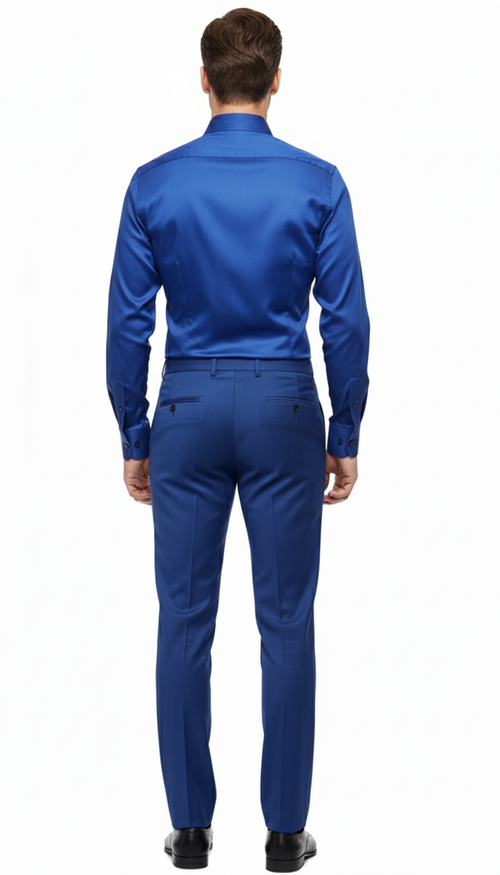 Mens Royal Blue Satin Dress Shirt Luxury Long Sleeve Formal Shirt for Parties, Weddings, and Business Wear