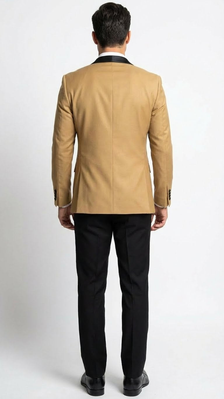 Men's Dark Camel Tan Khaki and Black Great Gatsby Tuxedo Suit – Vintage 1920s Formal Wedding, Party and Event Wear - 34 Short