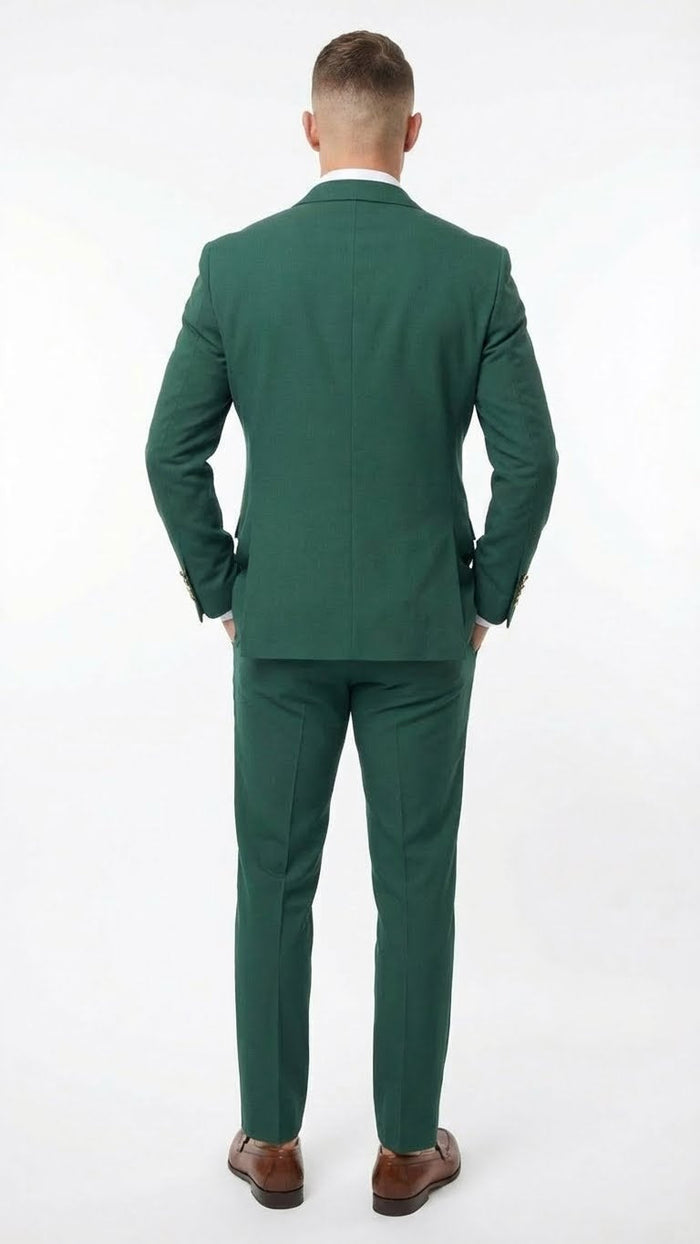 Vitali Brand Mens Emerald Green Double Breasted Suit Modern Fit Side Vented