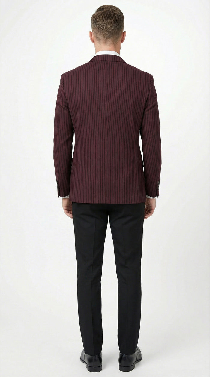 Mens Burgundy Pinstripe Blazer Classic Tailored Formal Jacket for Business, Office and Evening Wear