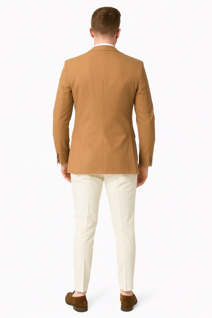 Mens Camel Brown Rustish Two-Button Classic Fit Sport Coat Modern Blazer for Business and Special Occasions