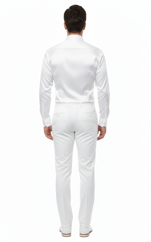 Mens White Satin Dress Shirt Classic Long Sleeve Formal Shirt for Weddings, Parties, and Business Wear