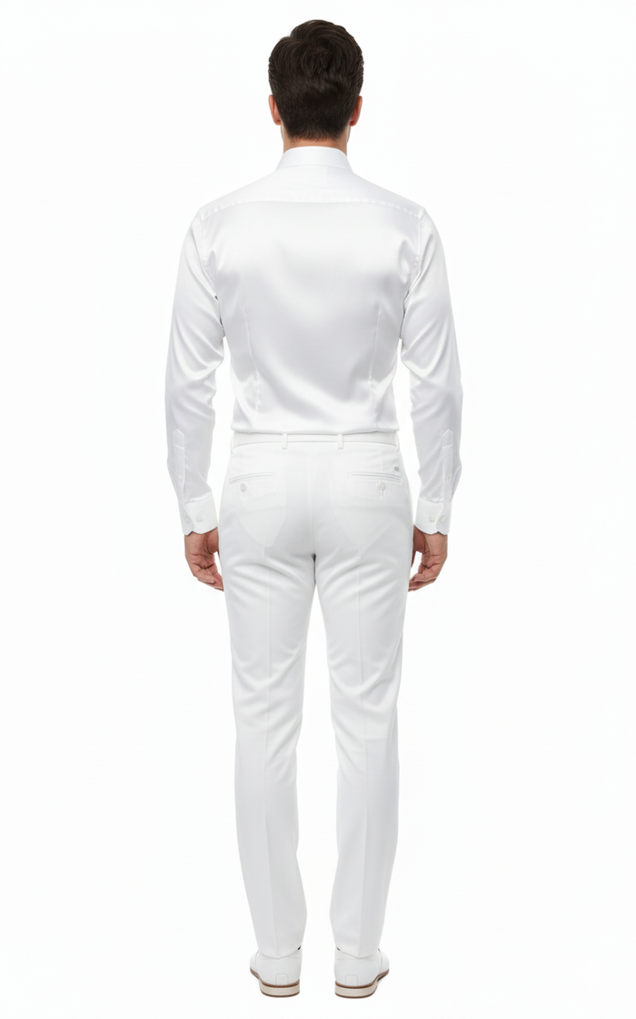 Mens White Satin Dress Shirt Classic Long Sleeve Formal Shirt for Weddings, Parties, and Business Wear