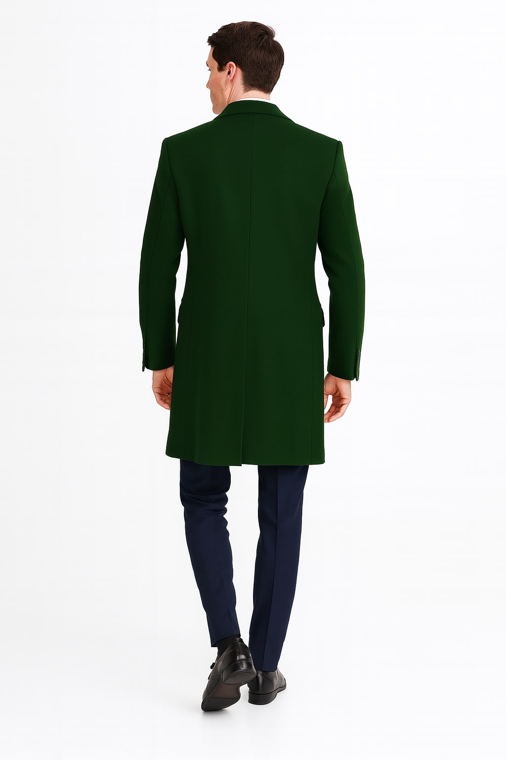 Mens Dark Green Wool Overcoat – Classic Long Coat for Formal and Casual Style - 46