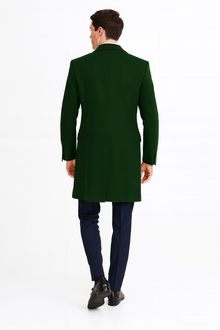 Mens Dark Green Wool Overcoat Classic Long Coat for Formal and Casual Style