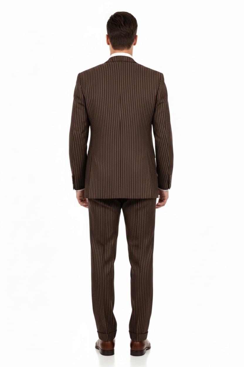 Mens Brown Pinstripe 3-Piece Suits Classic Business and Formal Wear with Vest - 34 Short or Extra Small